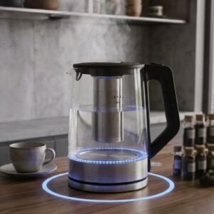 Primo Plus غلاية كهربائية زجاجية DX3821 بقوة 1500 واط وسعة 2.2 لتر مع فلتر، إيقاف تلقائي وحماية من الغليان الجاف، قاعدة دوارة