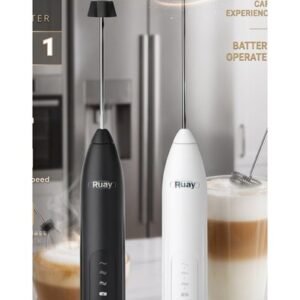 Primo Plus خفاقة حليب كهربائية ومضرب بيض يعمل بالشحن وليس البطاريات - لاسلكي بثلاث سرعات ومحرك هادئ - أسود/أبيض.